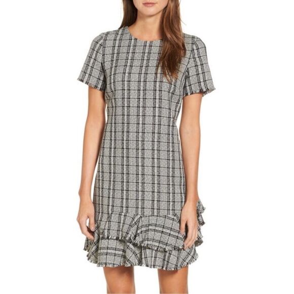 Chelsea28 Ruffle Tweed Shift Dress Size 8 - Picture 1 of 15